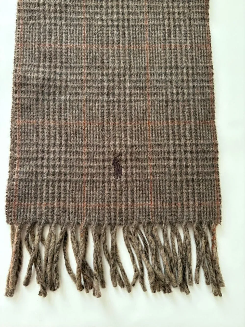 Polo Ralph Lauren Plaid Scarf Brown Made in Italy Wool Blend